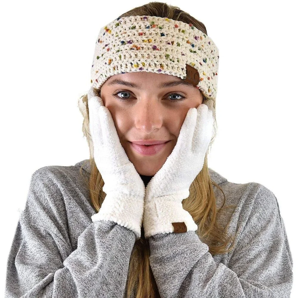 Women's Ivory Winter Warm Eco-friendly Knit Chenille Touchscreen Texting Gloves